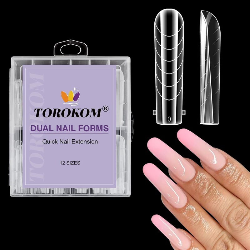 TOROKOM 120Pcs Poly Extension Gel Dual Nail Forms Clear Nail Forms Full Cover Coffin Nail Molds 12 Sizes for Gel Manicure Nail Art Design Salon&DIY - Image 1